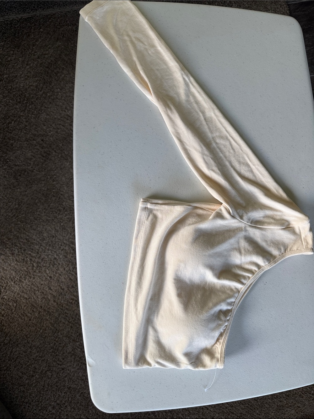 Klassy Network Cream Long Sleeve One Shoulder Crop Top - Picture 2 of 4